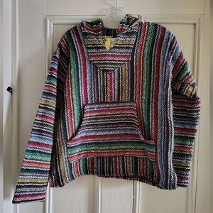 Iguana Jack Drug Rug Baja Multicolored Pullover Hoodie Size Small